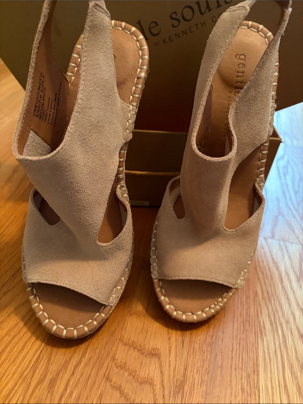 gentle souls Mushroom Suede Open-Toe Slingback Wedge Sandals